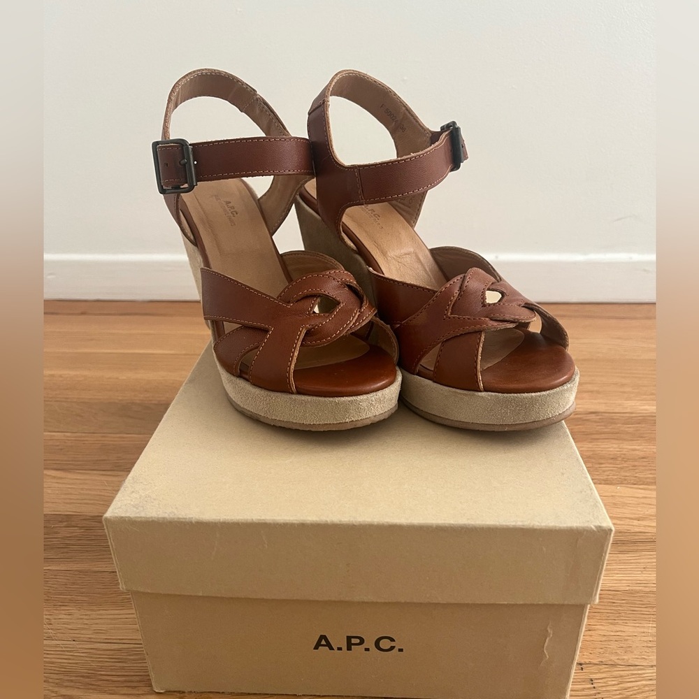 A.P.C. Women's Brown Leather Wedge Sandals Size 36